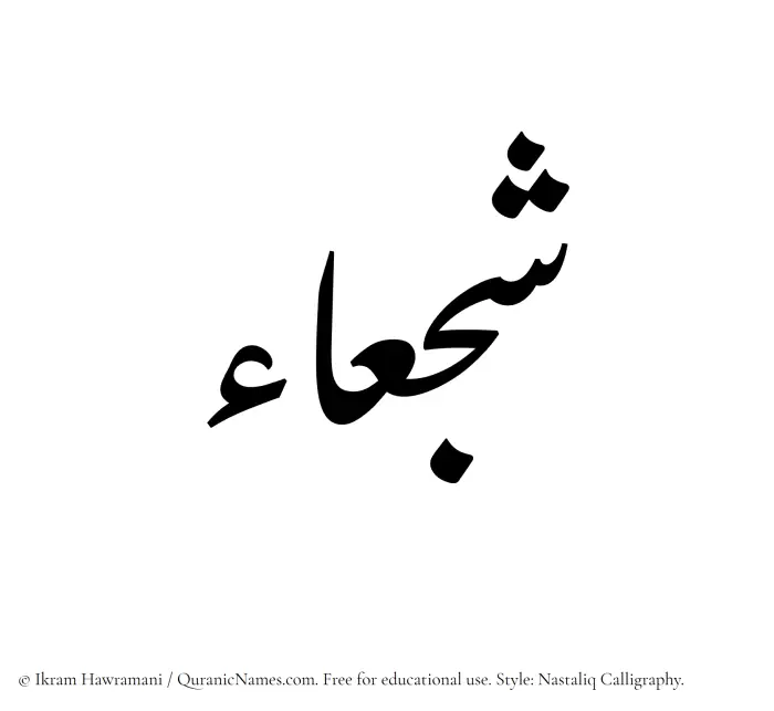 The Muslim name word Shajaa written in Nastaliq calligraphic script