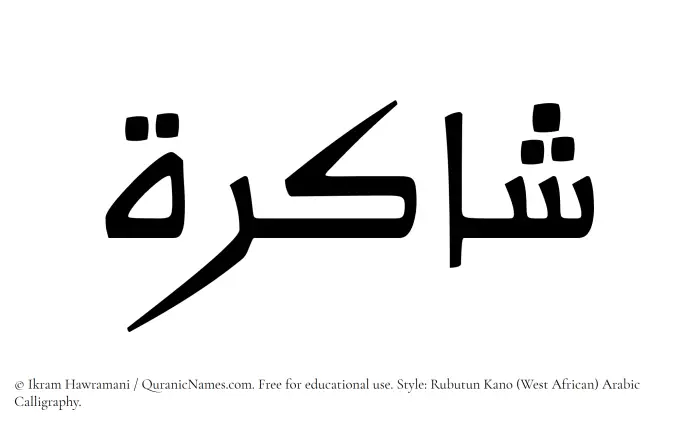 The Muslim name Shakirah written in Rubutun Kano calligraphic script