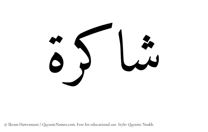 The Muslim name Shakirah written in Quranic naskh script