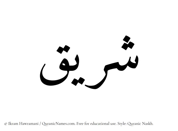 The Muslim name Shareeq written in Quranic naskh script