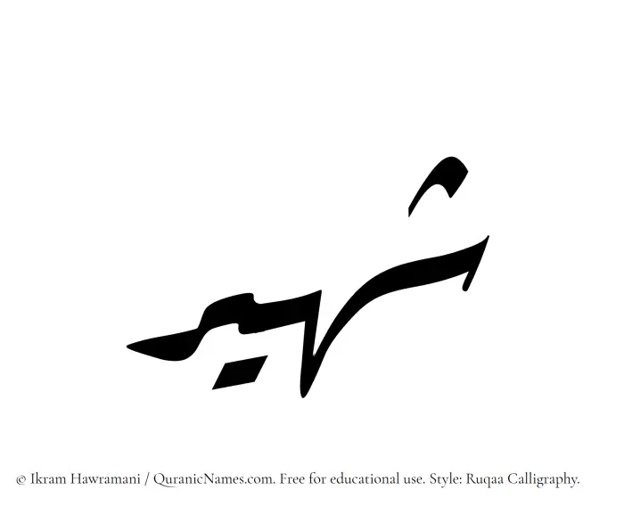 The Muslim name Shuhair written in Ruqaa calligraphic script