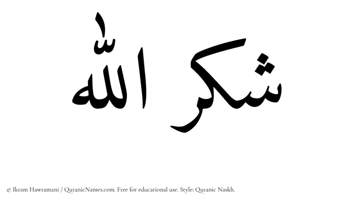 The Muslim name Shukrullah written in Quranic naskh script