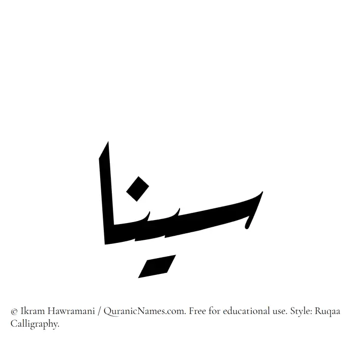 The Muslim name Sina written in Ruqaa calligraphic script