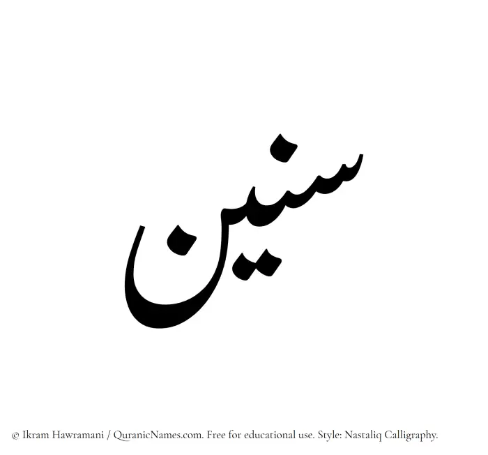 The Muslim name word Sunain written in Nastaliq calligraphic script