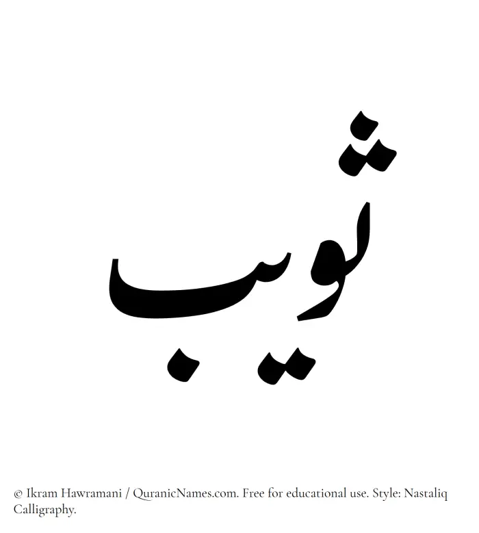 The Muslim name word Suwaib written in Nastaliq calligraphic script