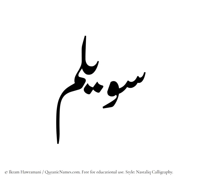 The Muslim name word Suwailim written in Nastaliq calligraphic script