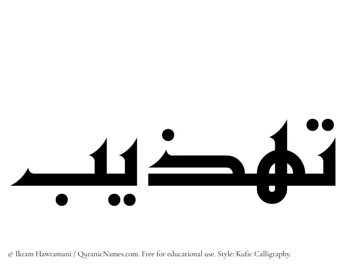 The Muslim name Tahzeeb written in Kufi/Kufic calligraphic script