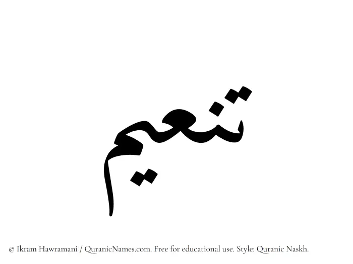 The Muslim name Taneem written in Quranic naskh script