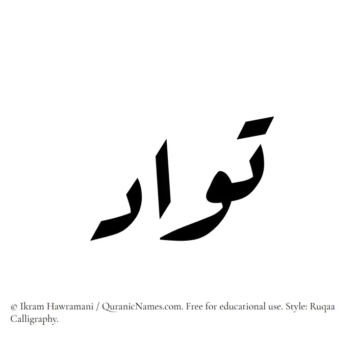 The Muslim name Tawwad written in Ruqaa calligraphic script