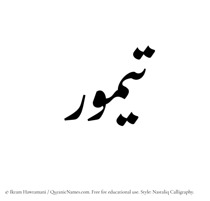 The Muslim name word Taymur written in Nastaliq calligraphic script