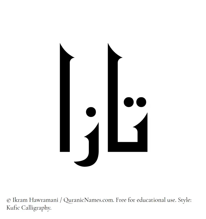 The Muslim name Taza written in Kufi/Kufic calligraphic script