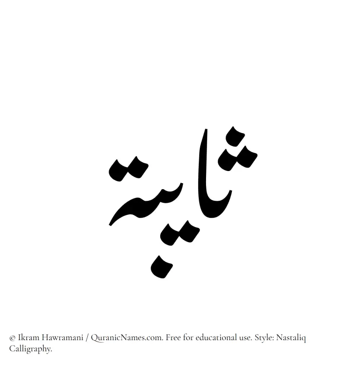 The Muslim name word Thayeba written in Nastaliq calligraphic script