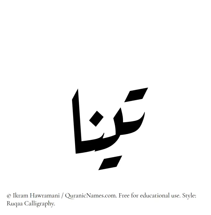 The Muslim name Tina written in Ruqaa calligraphic script