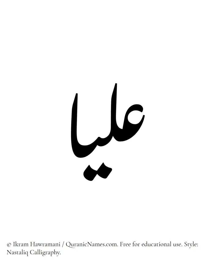 The Muslim name word Ulya written in Nastaliq calligraphic script