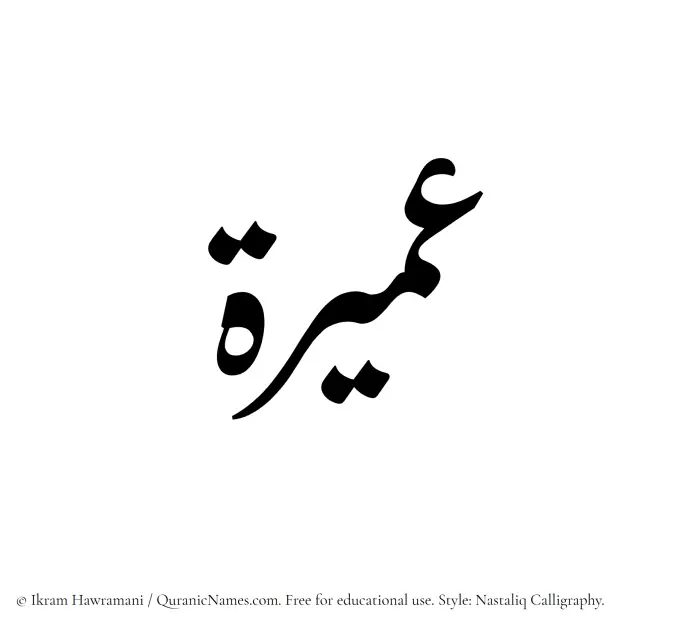The Muslim name word Umaira written in Nastaliq calligraphic script