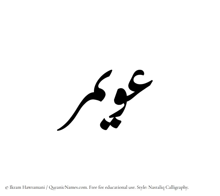 The Muslim name word Uwaymir written in Nastaliq calligraphic script