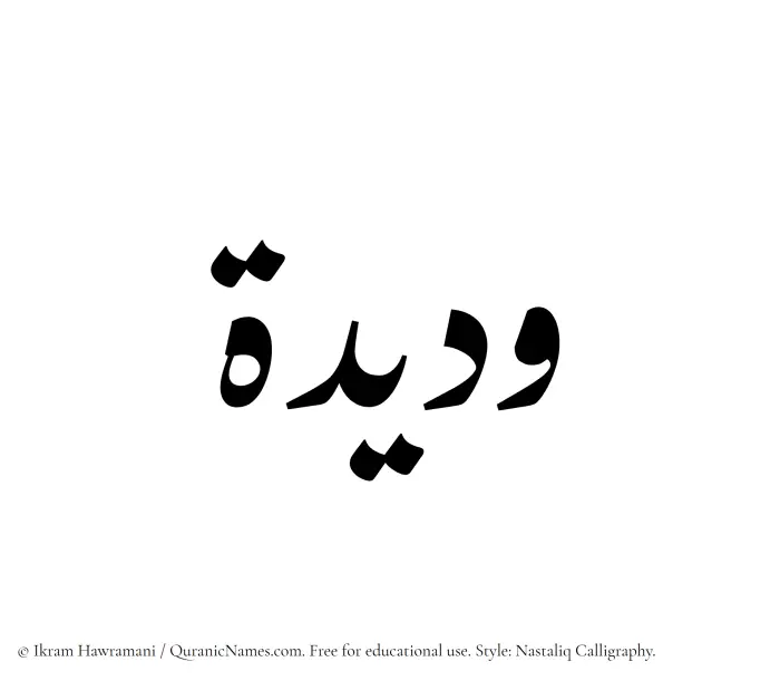 The Muslim name word Wadida written in Nastaliq calligraphic script