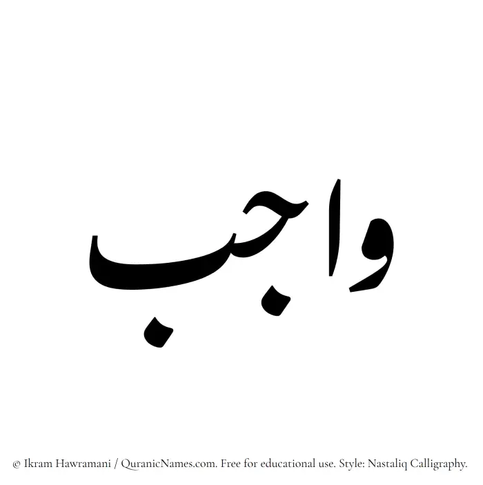 The Muslim name word Wajib written in Nastaliq calligraphic script