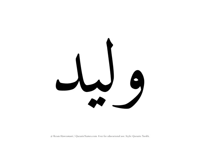 The Muslim name Waleed written in Quranic naskh script