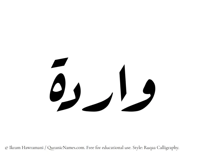 The Muslim name Warida written in Ruqaa calligraphic script