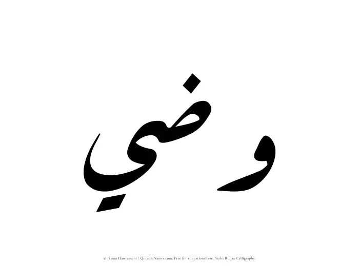 The Muslim name Wazee written in Ruqaa calligraphic script