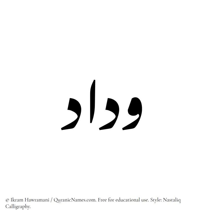 The Muslim name word Widad written in Nastaliq calligraphic script