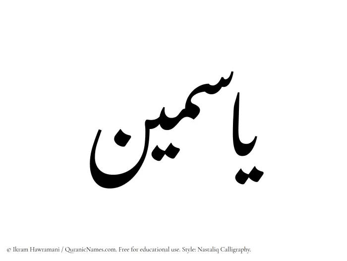 The Muslim name word Yasmin written in Nastaliq calligraphic script