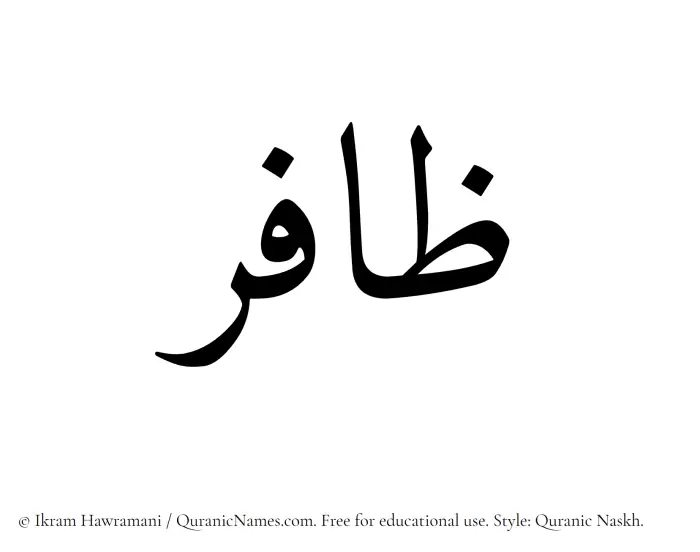 The Muslim name Zafir written in Quranic naskh script