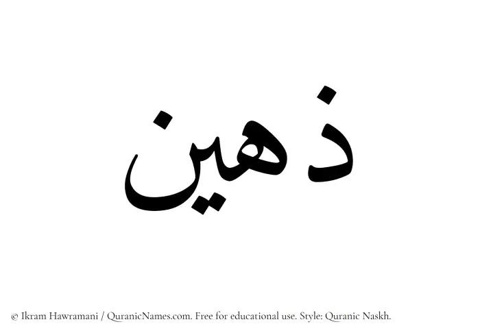 The Muslim name Zaheen written in Quranic naskh script