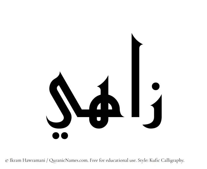 The Muslim name Zahi written in Kufi/Kufic calligraphic script