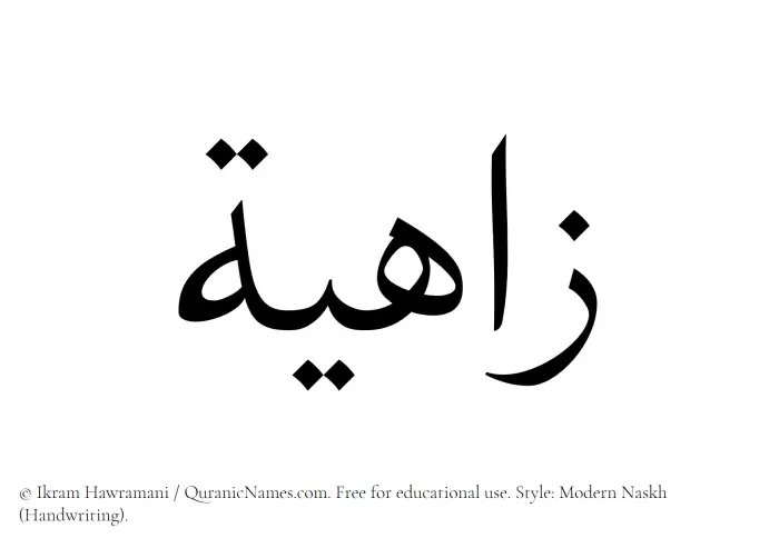 The Muslim name Zahia written in naskh script