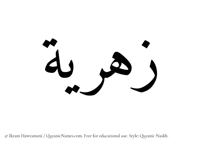 The Muslim name Zahriyyah written in Quranic naskh script