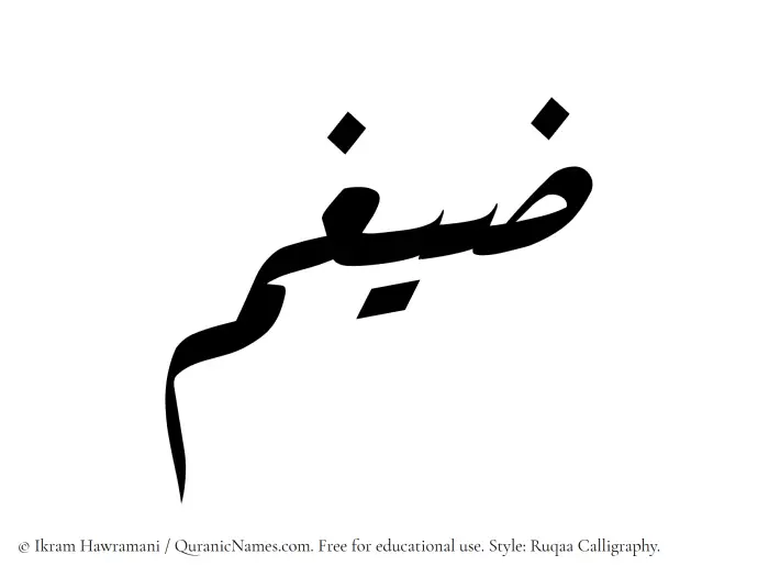 The Muslim name Zaigham written in Ruqaa calligraphic script
