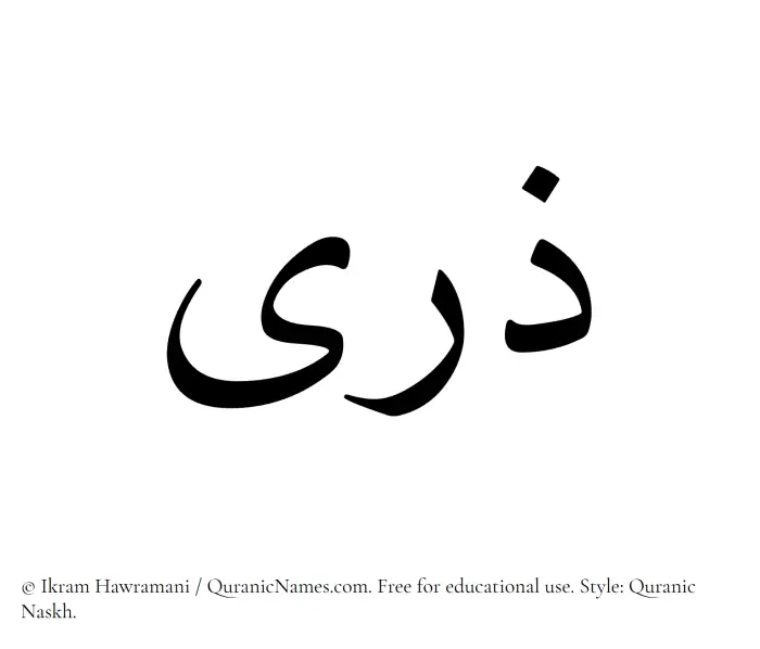 The Muslim name Zara written in Quranic naskh script