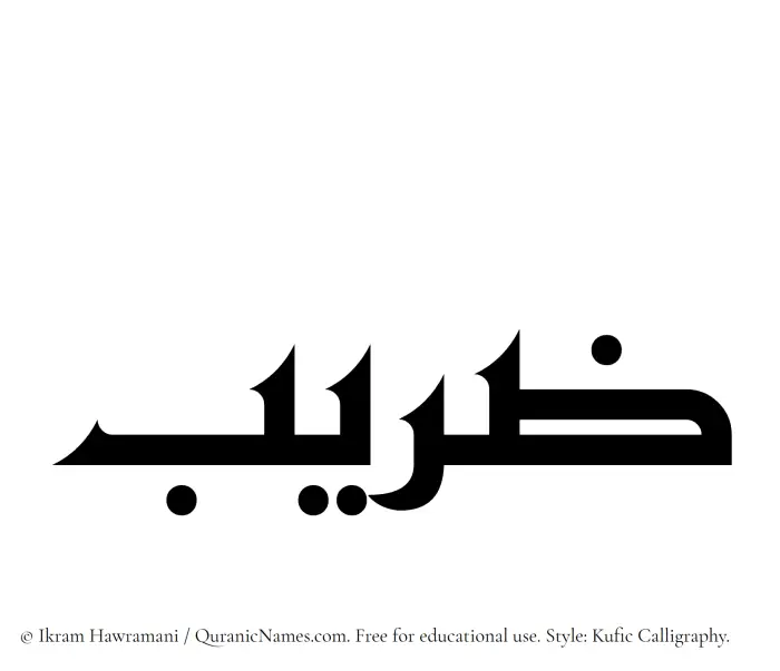The Muslim name Zareeb written in Kufi/Kufic calligraphic script