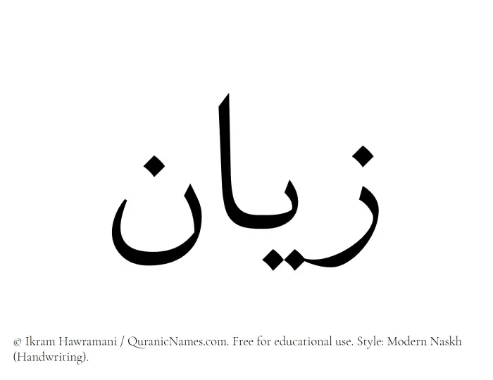 The Muslim name Zayyan written in naskh script