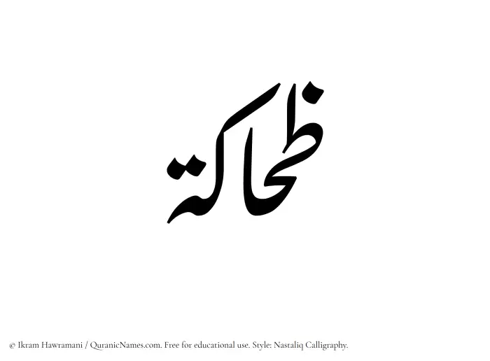 The Muslim name word Zihaka written in Nastaliq calligraphic script