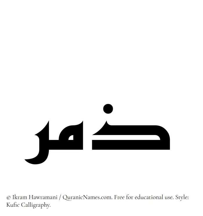 The Muslim name Zimr written in Kufi/Kufic calligraphic script