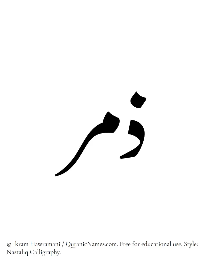 The Muslim name word Zimr written in Nastaliq calligraphic script