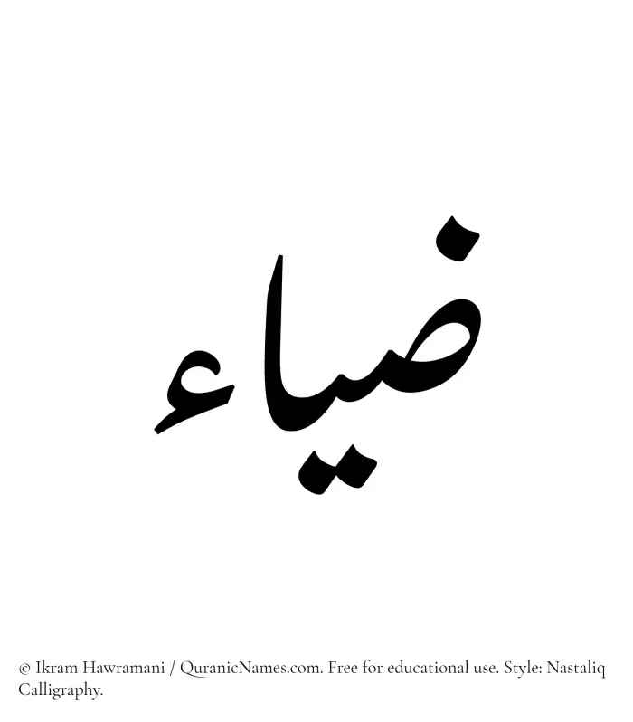 The Muslim name word Ziya (Zeyaa/Deyaa) written in Nastaliq calligraphic script