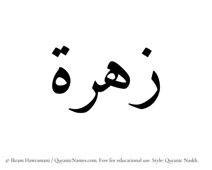The Muslim name Zohra written in Quranic naskh script