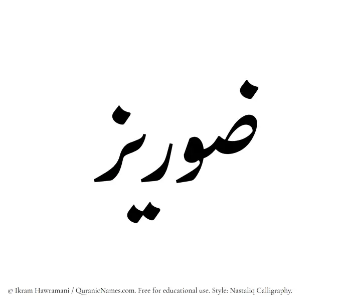 The Muslim name word Zoraiz written in Nastaliq calligraphic script