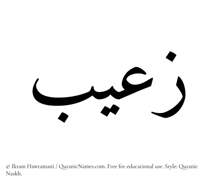 The Muslim name Zuaib written in Quranic naskh script