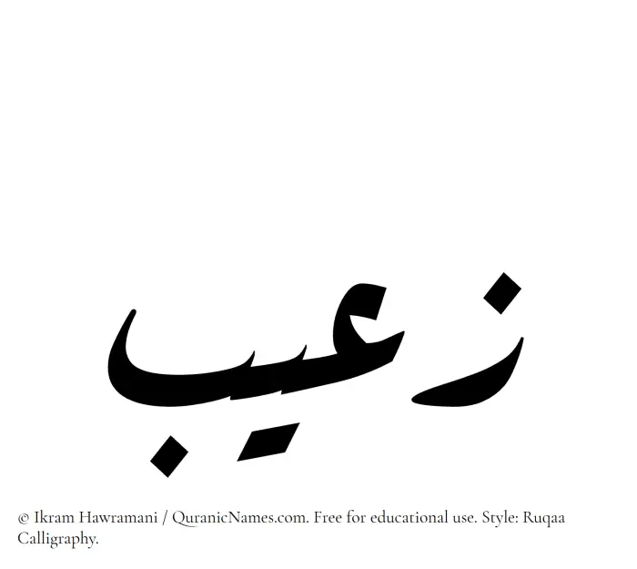 The Muslim name Zuaib written in Ruqaa calligraphic script