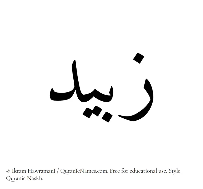 The Muslim name Zubaid written in Quranic naskh script