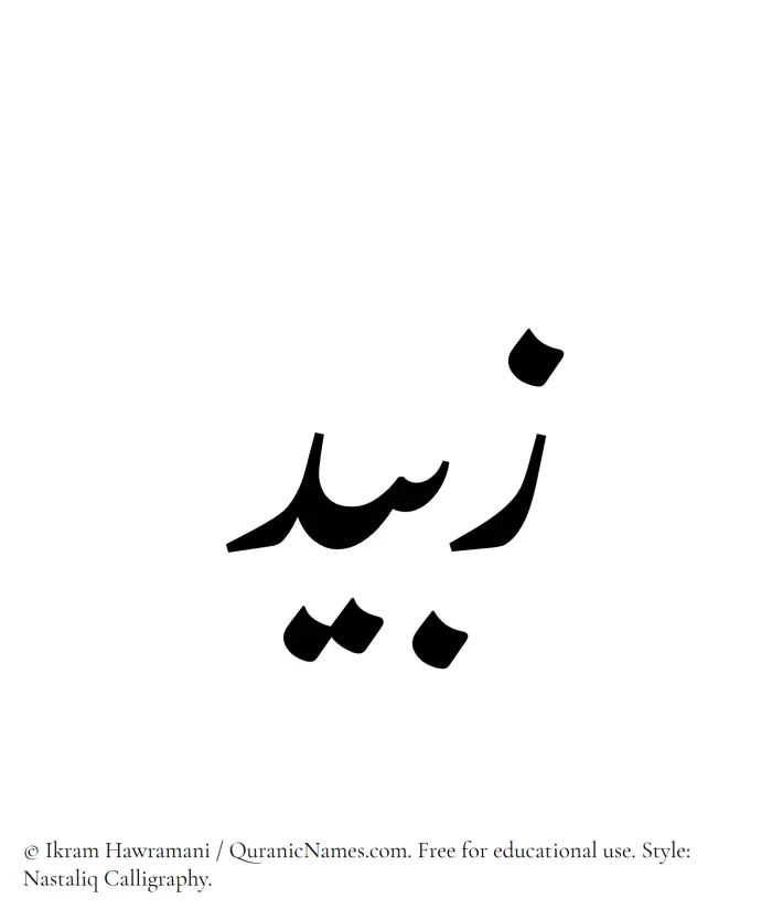 The Muslim name word Zubaid written in Nastaliq calligraphic script