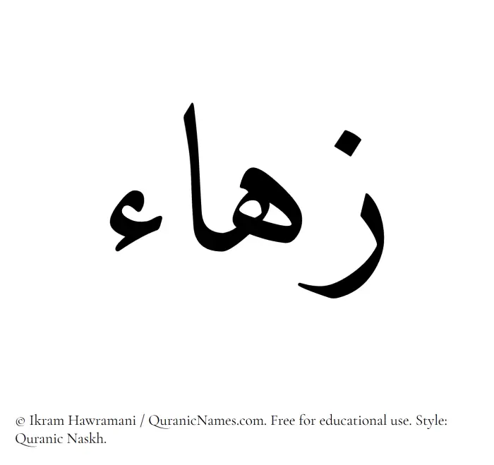 The Muslim name Zuhaa written in Quranic naskh script