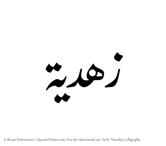 The Muslim name word Zuhdiyyah written in Nastaliq calligraphic script