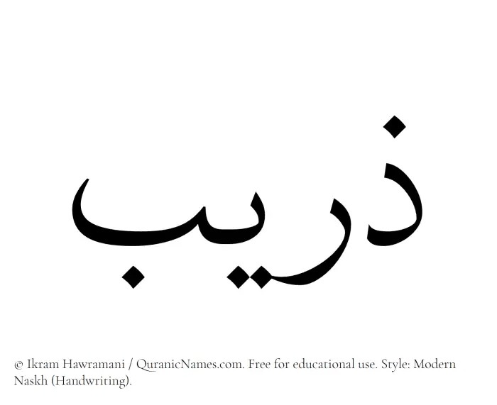 The Muslim name Zuraib written in naskh script