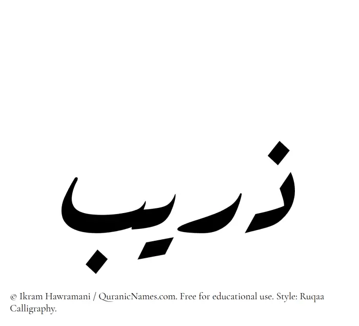 The Muslim name Zuraib written in Ruqaa calligraphic script